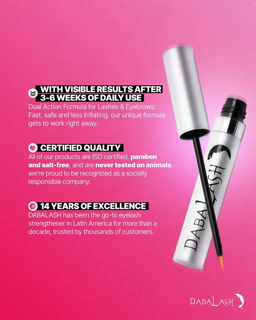 DABALASH Professional Eyelash & Eyebrow Growth Serum with Castor Oil – Promotes the Appearance of Naturally Longer, Fuller, Thicker & Stronger Lash + Brow Hair – 0.18 oz
